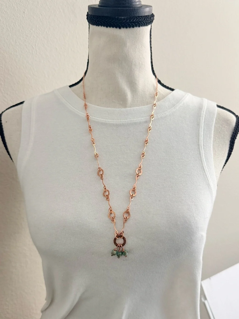 Coastal Style Station Chain Necklace with Green Shell Bead Charms